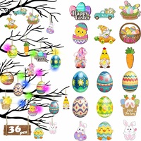 36Pcs Easter Decorations, with Lights, Easter Tree Decoration Easter Wooden Hanging Decorations