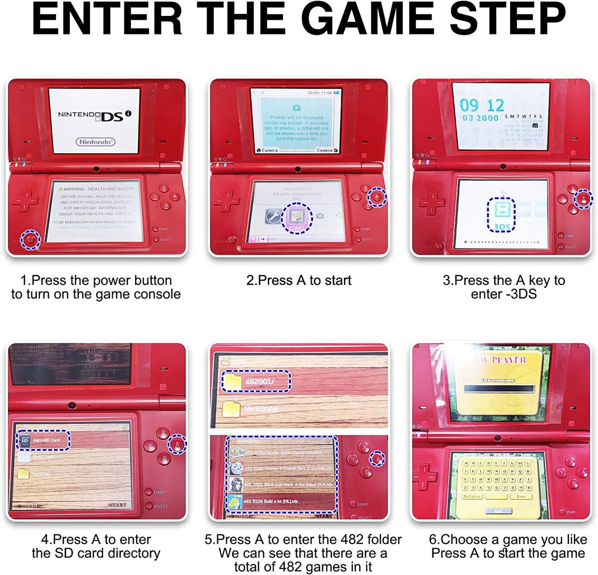 Red Nintendo 3DS with 482 in 1 outlet Multigame Cartridge