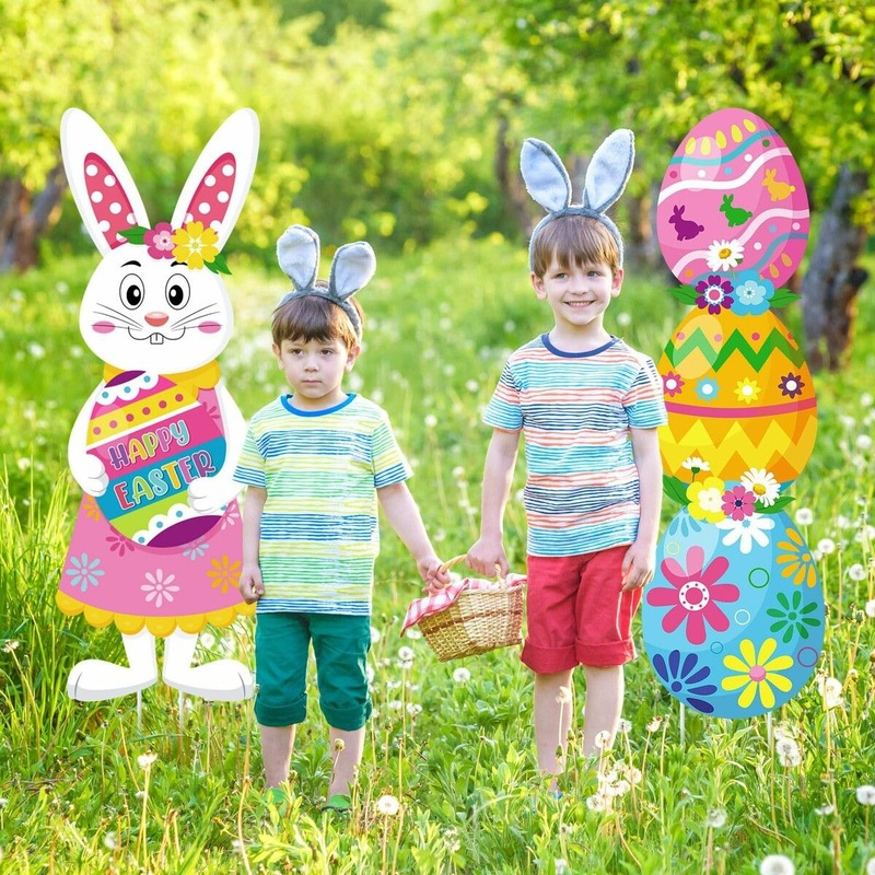 Easter Yard Signs 8Pcs With Stakes Cute Easter Bunny Eggs Garden Decorations Outdoor Holiday Welcome Signs For Happy Easter Themed Festival Party Supplies Lawn Garden Yard Decor W113785058