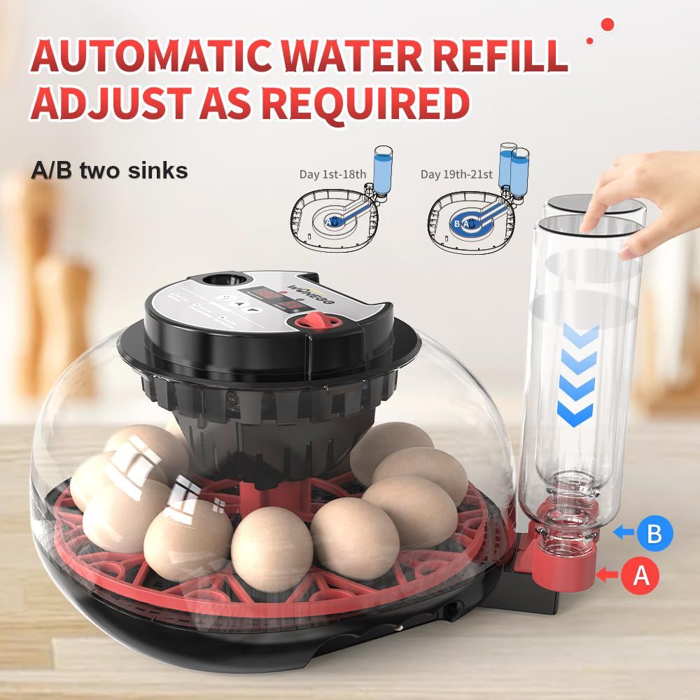 Egg Incubator Hatching Chick Automatic Turning Stop Candler Hatch Days Humidity Display Control 12 Egg Poultry