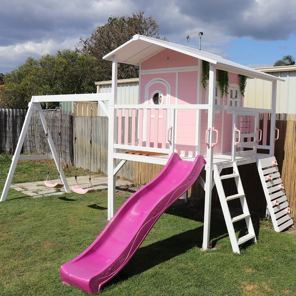 Buy Kidzshack Sweet Shack Wooden Large Cubby House with swingset Lime