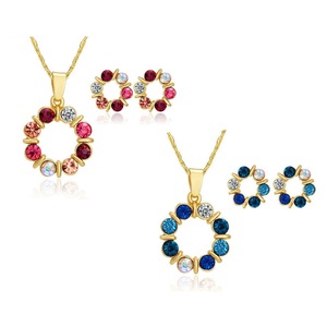 2 X Gold Crystal Beads Pendant Necklace Jewelry Set