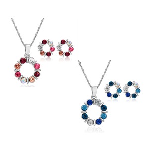 2 X Silver Crystal Beads Pendant Necklace Jewelry Set