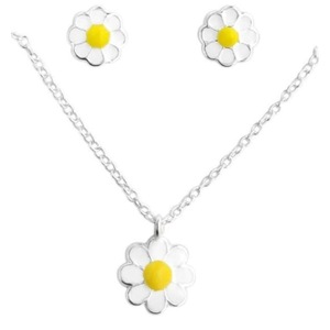 Kids Silver Flower Pendant Necklace jewelry Set