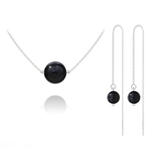 Silver Gemstones Onyx Pendant Necklace Jewelry Set