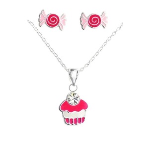 Sterling Silver Kids Candy Pendant Necklace Jewelry set