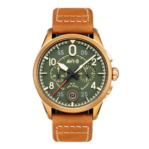 AVI-8 Spitfire Lock Chronograph Leather Strap Green Dial AV-4089-02 Mens Watch