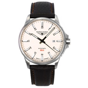 Bauhaus Aviation Leather Strap Full Luminous Beige Dial 28645 100M Mens Watch