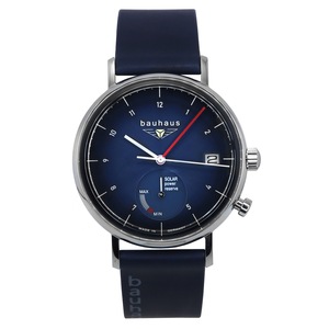 Bauhaus Classic Blue Leather Strap Dark Blue Dial Solar 21123 50M Mens Watch