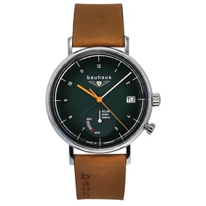 Bauhaus Classic Brown Leather Strap Dark Green Dial Solar 21124 50M Mens Watch