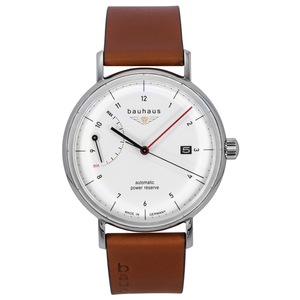 Bauhaus Classic Brown Leather Strap White Dial Automatic 21601 50M Mens Watch