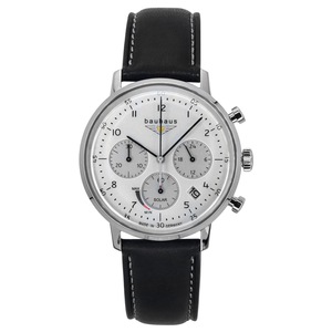 Bauhaus Classic Chronograph Leather Strap White Dial Solar 20861 50M Mens Watch