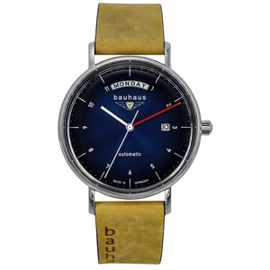 Bauhaus Classic Leather Strap Dark Blue Dial Day/Date Automatic 21623 Mens Watch