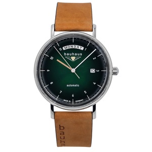 Bauhaus Classic Leather Strap Dark Green Dial Automatic 21624 50M Mens Watch
