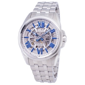 Bulova Classic Skeleton Dial Stainless Steel Automatic 96A187 100M Mens Watch