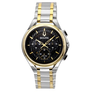 Bulova Curv Chronograph 98A301 Quartz Mens Watch Two Tone Stainless Steel Black Dial 30M