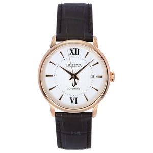 Bulova Hudson Brown Leather Strap Silver Dial Automatic 97B225 30M Mens Watch