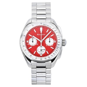 Bulova Lunar Pilot Chronograph Tachymeter Red Dial Quartz 96K115 50M Mens Watch