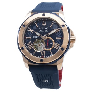 Bulova Marine Star Blue Skeleton Dial Automatic Analog 98A227 200M Mens Watch