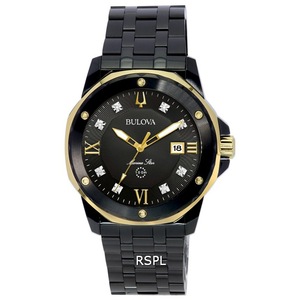 Bulova Marine Star Diamond Accents Black Dial Date Quartz 98D176 100M Mens Watch