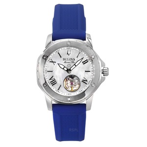 Bulova Marine Star Mother Of Pearl Open Heart Dial Automatic 96L324 Ladies Watch