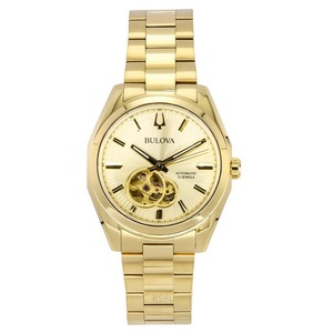 Bulova Surveyor Automatic Open Heart Champagne Dial 97A182 30M Analog Mens Watch