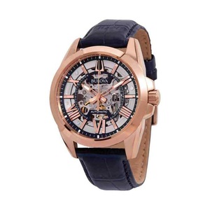 Bulova Sutton Automatic Skeleton Dial 21 Jewels Leather 97A161 100M Mens Watch