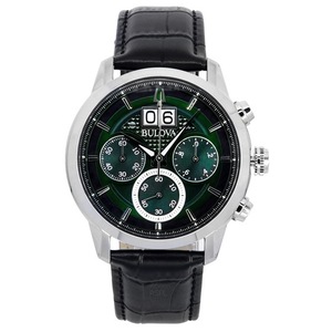 Bulova Sutton Classic Chronograph Leather Strap Green Dial 96B310 30M Mens Watch