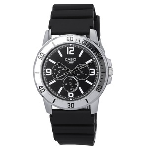 Casio Analog Day/Date Resin Strap Black Dial Quartz MTP-VD300-1B WR Mens Watch