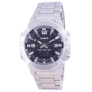 Casio Analog-Digital World Time Telememo Stainless Steel AMW-870D-1A Mens Watch