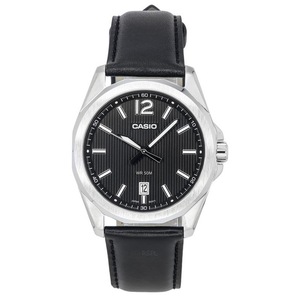 Casio Analog Leather Strap Black Dial Date Quartz MTP-E725L-1A 50M Mens Watch