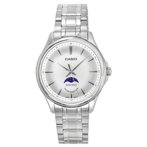 Casio Analog Moon Phase Stainless Steel Silver Dial Quartz MTPM100D7A Mens Watch
