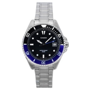 Casio Analog Stainless Steel Black Dial Date Quartz MDV-10D-1A2 50M Mens Watch