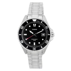 Casio Analog Stainless Steel Black Dial Quartz Date MDV-10D-1A1 50M Mens Watch