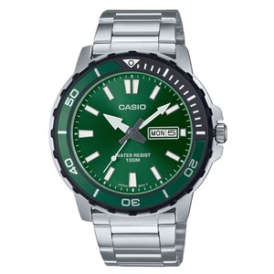 Casio Analog Stainless Steel Green Dial Day/Date Quartz MTD-125D-3AV Mens Watch