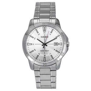 Casio Analog Stainless Steel Silver Dial Quartz MTP-V004D-7C 50M Mens Watch