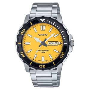 Casio Analog Stainless Steel Yellow Dial Day/Date Quartz MTD-125D-9AV Mens Watch