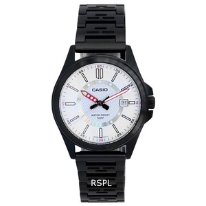 Casio Analog White Dial Black Ion Plated Quartz MTP-E700B-7E 50M Mens Watch