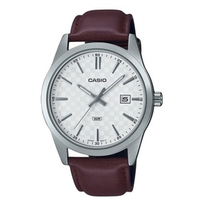Casio Analog White Dial Brown Leather Strap Quartz MTP-VD03L-5A WR Mens Watch