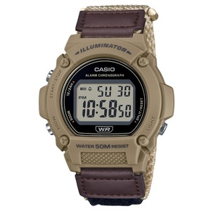 Casio Digital Alarm Chronograph Brown Cloth Strap Quartz W-219HB-5AV Mens Watch