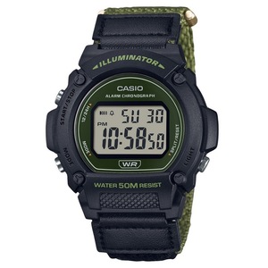 Casio Digital Alarm Chronograph Green Cloth Strap Quartz W-219HB-3AV Mens Watch