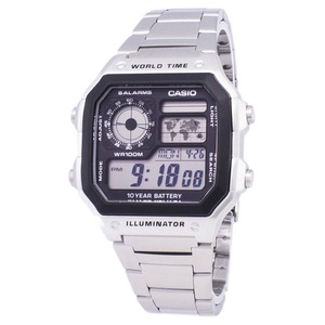 Casio Digital World Map Alarm Backlight Timer 100M AE-1200WHD-1AVDF Mens Watch