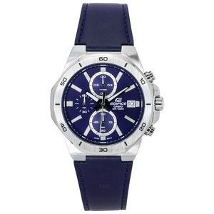 Casio EDIFICE Chronograph Blue Dial Leather Strap EFV-640L-2A 100M Mens Watch