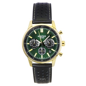 Casio Edifice Chronograph Stopwatch Date 12/24 Leather Strap Green Dial Quartz EFR-575CL-3A 100M Men's Watch