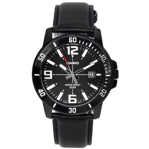 Casio Enticer Analog Black Dial Leather Strap Quartz MTPVD01BL-1B 50M Mens Watch