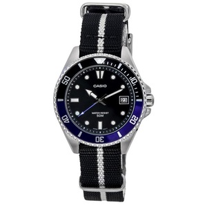 Casio Fabric Strap Black Dial Japan Mov't Quartz MDV-10C-1A2 WR 50M Mens Watch
