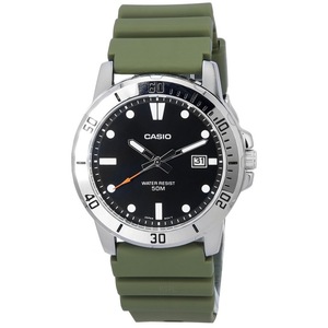 Casio Green Resin Strap Black Dial Luminous Hands Quartz MTP-VD01-3E Mens Watch