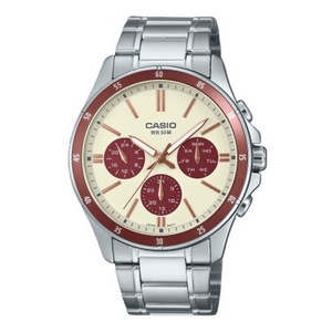 Casio Ion Plated Stainless Steel Cream Dial Quartz MTP-1374D-5A2V 50M Mens Watch