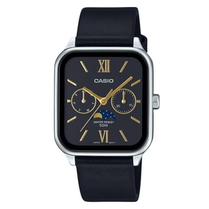 Casio Moon Phase Day/Date Leather Strap Black Dial MTP-M305L-1A2V 50M Mens Watch