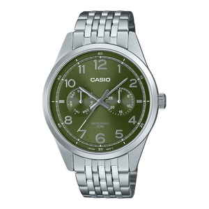 Casio MTP-E340D-3AV Stainless Steel Green Dial Day/Date Quartz Analog Mens Watch